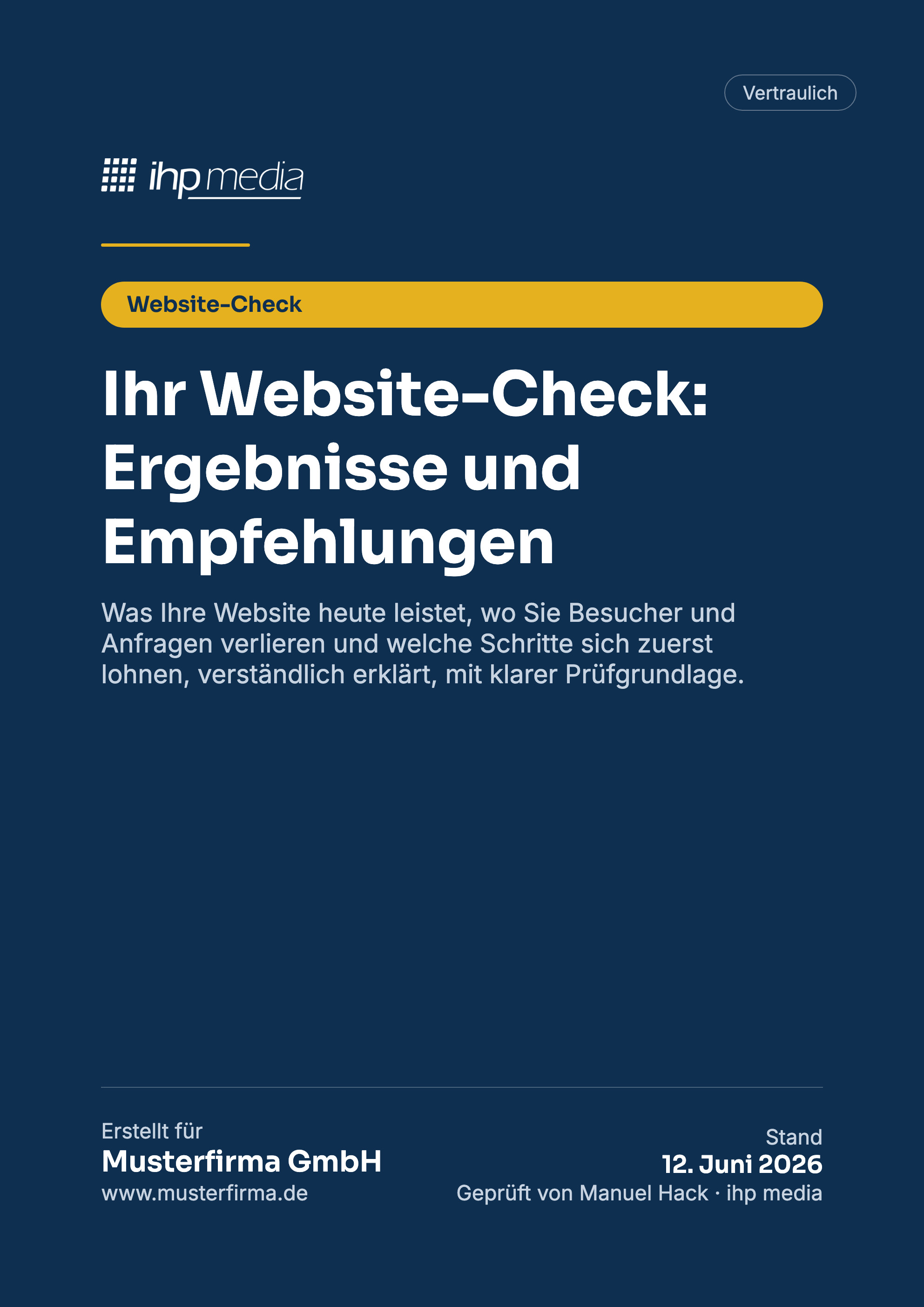 Beispielseite eines Website-Check-Reports von ihp media