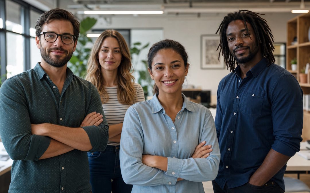 Einladendes kleines Unternehmensteam im modernen Büro
