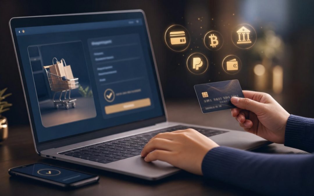 Kunde schließt eine sichere Online-Zahlung an der Kasse ab als Sinnbild für WooCommerce-Zahlungsarten