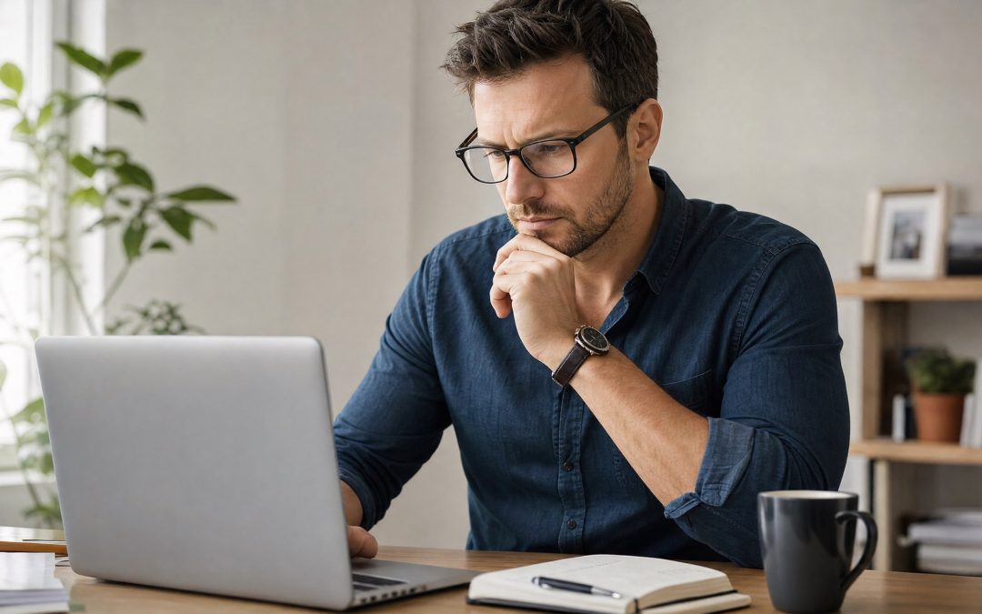 Fachfrau vergleicht analytisch Informationen am Laptop